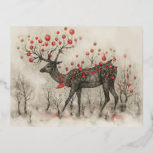Whimsical Reindeer Christmas Flat Card