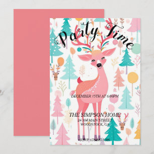Whimsical Reindeer Christmas Holiday Invitation