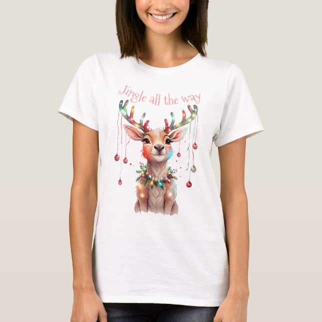 Whimsical Reindeer Christmas Lights and Ornaments  T-Shirt (Front)