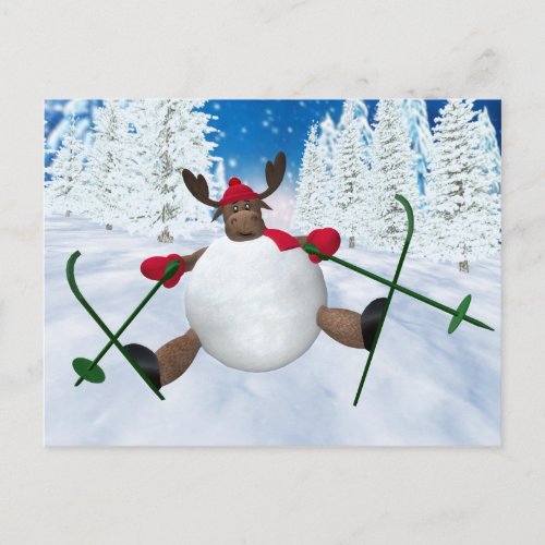 Whimsical Reindeer Clumsy Skier Postcard