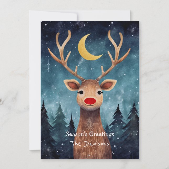 Whimsical Reindeer Holiday Card (Front)
