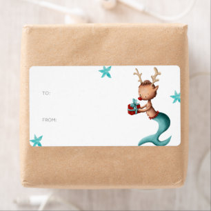 Whimsical Reindeer Mermaid To From Christmas Label