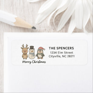 Whimsical Reindeer, Snowman & Penguin Christmas Label