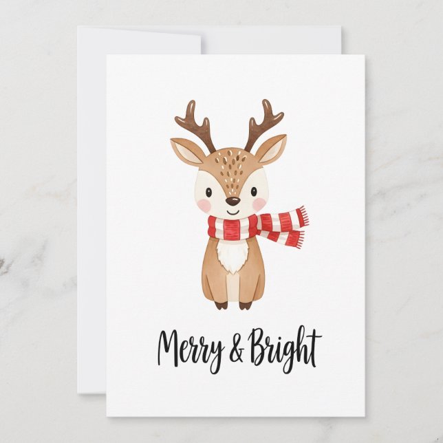 Whimsical Reindeer Watercolor Christmas Card (Front)