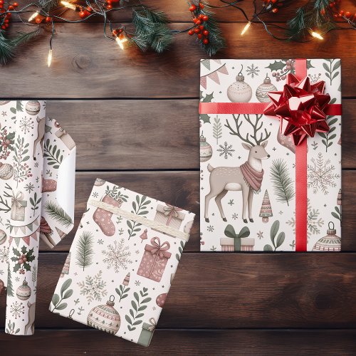 Whimsical Reindeer Woodland Christmas Wrapping Paper