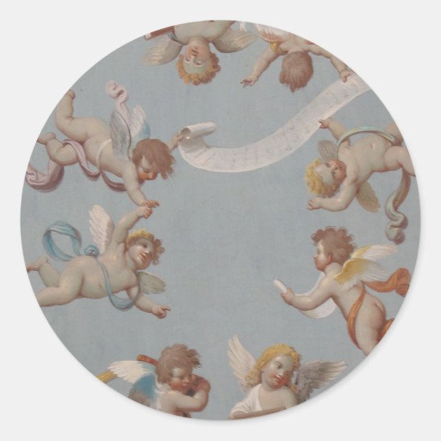 Whimsical Renaissance Cherub Angels Classic Round Sticker (Front)