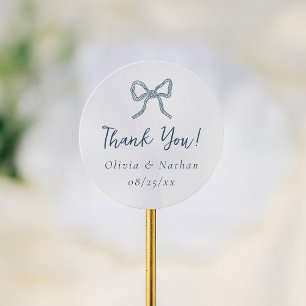 Whimsical Retro Blue Bow Wedding Thank You Favor Classic Round Sticker