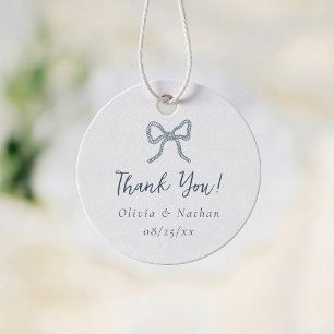 Whimsical Retro Blue Bow Wedding Thank You Favor Tags