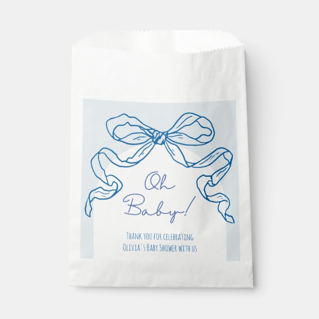 Whimsical Retro Blue Hand Drawn Bow Baby Shower Favor Bag (Front)