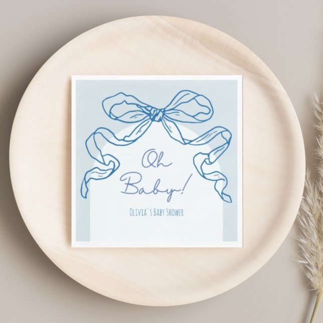 Whimsical Retro Blue Hand Drawn Bow Baby Shower Napkins (Creator Uploaded)