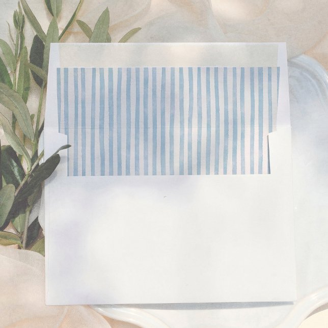 Whimsical Retro Blue Stripes Simple Wedding Envelope Liner (Creator Uploaded)