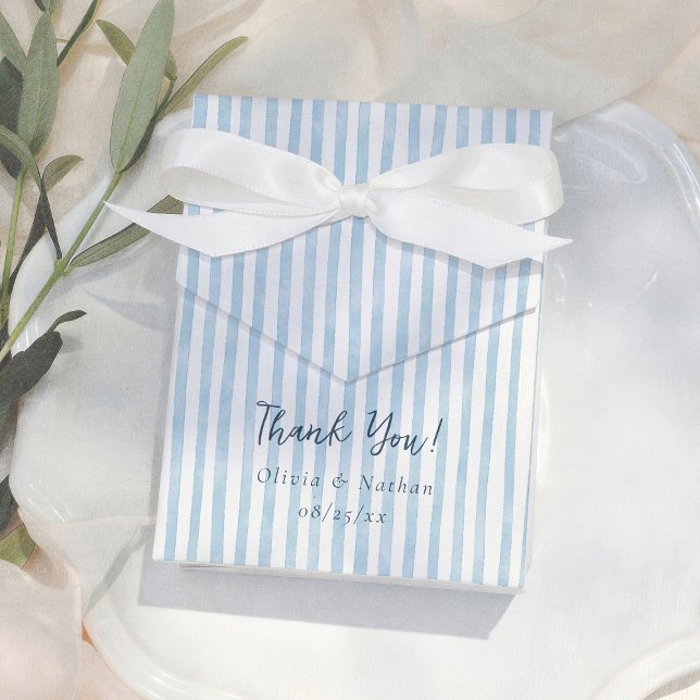 Whimsical Retro Blue Stripes Thank You Wedding Favor Boxes (Creator Uploaded)