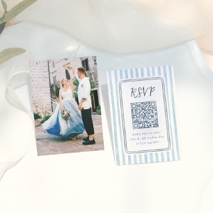 Whimsical Retro Blue Stripes Wedding RSVP  Enclosure Card