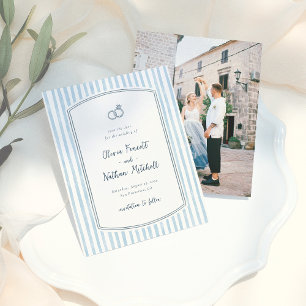 Whimsical Retro Blue Stripes Wedding Save the Date