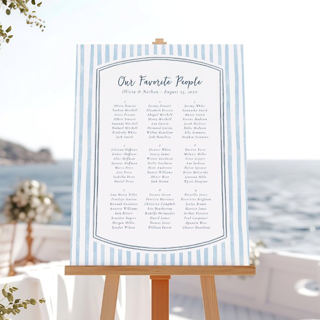 Whimsical Retro Blue Stripes Wedding Seating Chart Foam Board (Creator Uploaded)