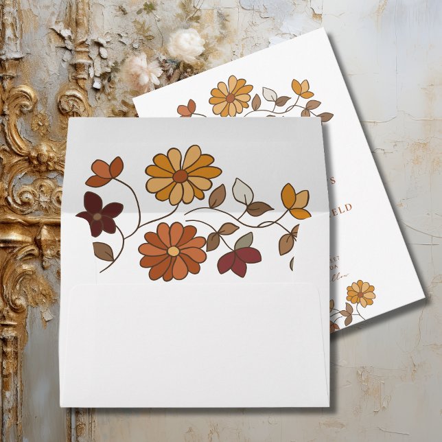Whimsical Retro Boho Floral Wedding Envelope (Whimsical Retro Boho Floral Wedding Invitation Envelope)