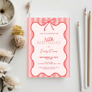 Whimsical Retro Border 16th Birthday Party Invitation