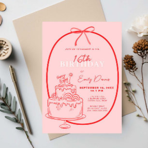 Whimsical Retro Border 16th Birthday Party Invitation
