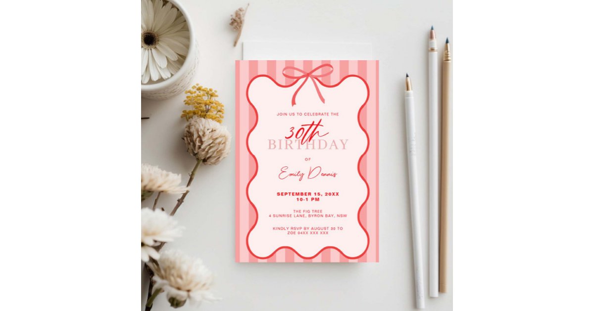 Whimsical Retro Border 30th Birthday Party Invitation | Zazzle