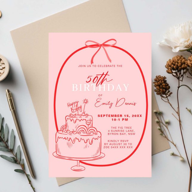 Whimsical Retro Border 50th Birthday Party Invitation (Creator Uploaded)