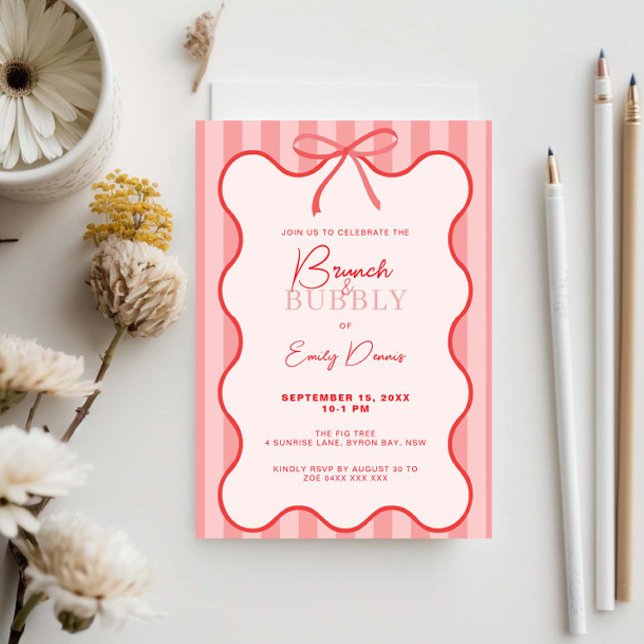 Whimsical Retro Border Brunch & Bubbly Invitation (Creator Uploaded)