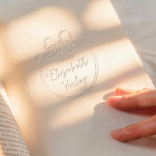 Whimsical Retro Bow Modern Script Ex Libris Book Embosser