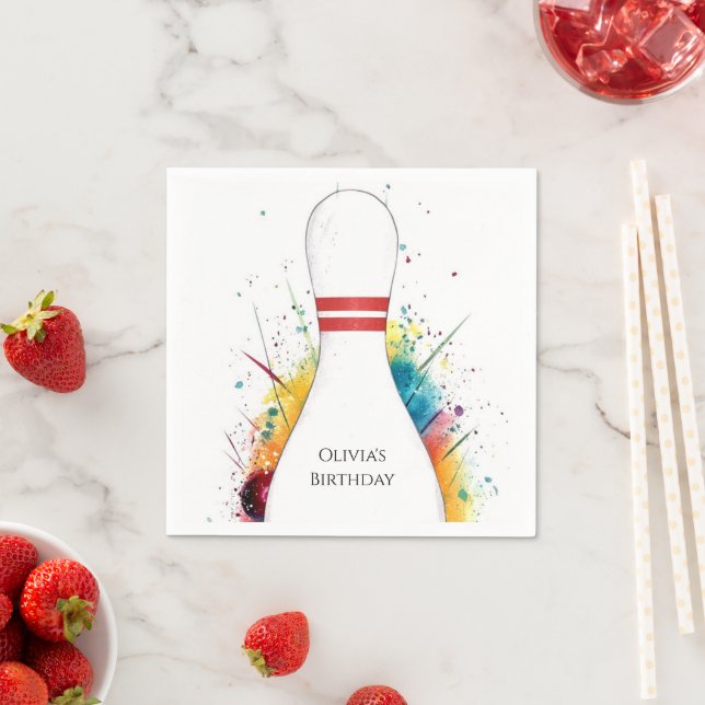Whimsical Retro Bowling Birthday Napkins (Insitu)