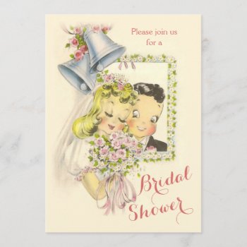 Whimsical Retro Bride And Groom Bridal Shower Invitation by GroovyGraphics at Zazzle