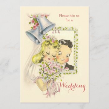 Whimsical Retro Bride And Groom Wedding Invitation by GroovyGraphics at Zazzle