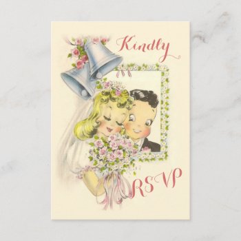 Whimsical Retro Bride And Groom Wedding Rsvp by GroovyGraphics at Zazzle