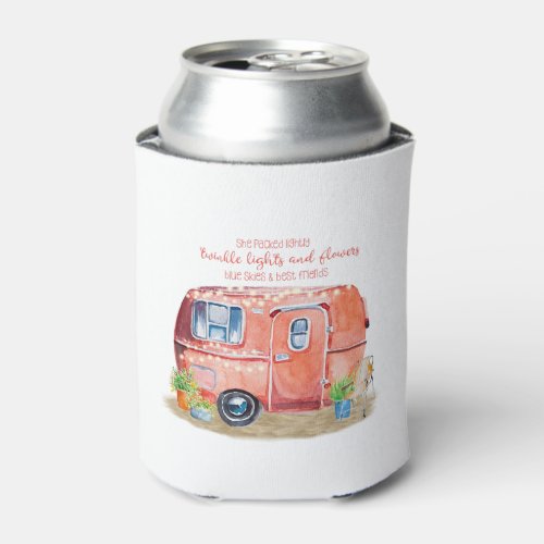 Whimsical Retro Camper Caravan Friends Quote Can Cooler