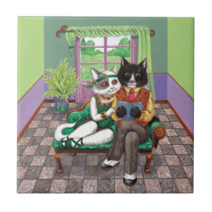 Whimsical Retro Cats from the Roaring 1920s Ceramic Tile