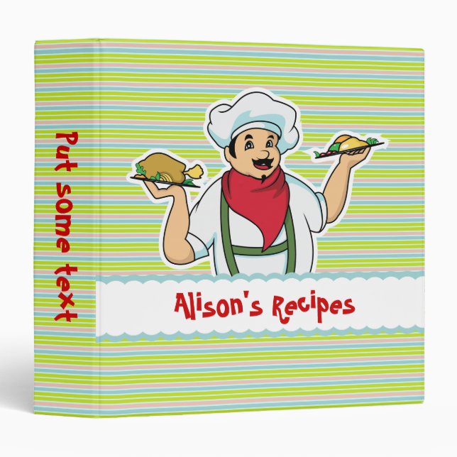 Whimsical retro chef striped recipe binder (Front/Spine)