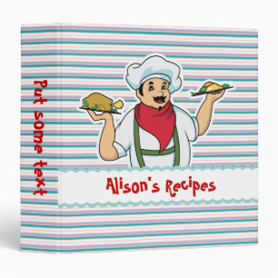 Whimsical retro chef striped recipe binder