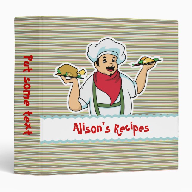 Whimsical retro chef striped recipe binder (Front/Spine)