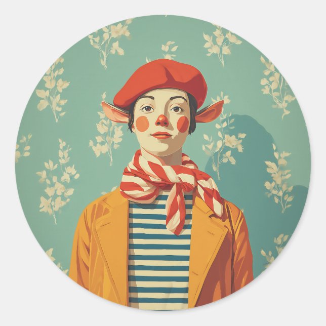 Whimsical Retro Christmas Elf Classic Round Sticker (Front)
