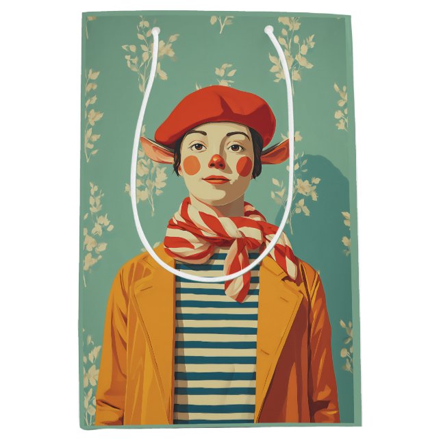 Whimsical Retro Christmas Elf Medium Gift Bag (Front)