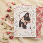 Whimsical Retro Christmas Illustrations Arch Photo Foil Holiday Card<br><div class="desc">Capture the holiday magic with this charming retro Christmas photo foil card! Give your Christmas cards a sparkle with real gold, silver, or rose gold foil! Featuring an arch-shaped photo framed by a hand-drawn border, it adds a playful vintage touch to your family picture. A ribbon scroll with foil-pressed “Merry...</div>