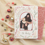 Whimsical Retro Christmas Illustrations Arch Photo Holiday Card<br><div class="desc">Capture the holiday magic with this charming retro Christmas photo card! Featuring an arch-shaped photo framed by a hand-drawn border, it adds a playful vintage touch to your family picture. A ribbon scroll with “Merry Christmas” sits at the top, surrounded by whimsical illustrations of classic Christmas elements like bells, a...</div>