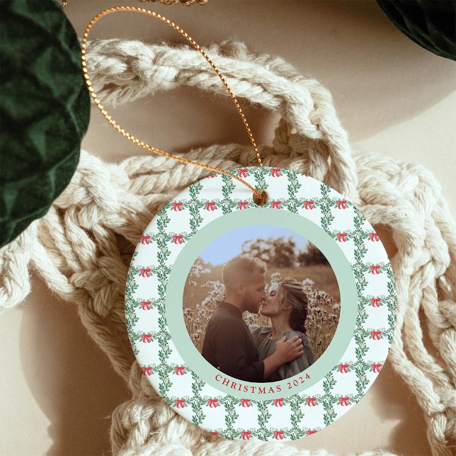 Whimsical Retro | Christmas Pattern and Photo Ceramic Ornament (Creator Uploaded)