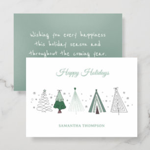 Whimsical Retro Christmas Trees Christmas Holiday Letterpress Photo Cards