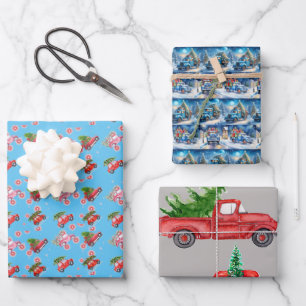 Whimsical Retro Christmas Trucks Wrapping Paper