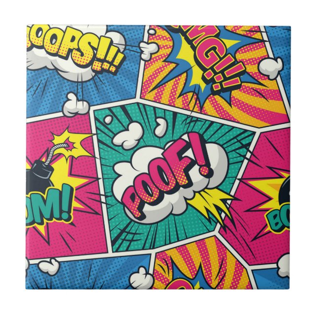 Whimsical Retro Comic Blast - Pop Art Ceramic Tile (Front)