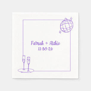 Whimsical Retro Disco Personalized Purple Wedding  Napkins