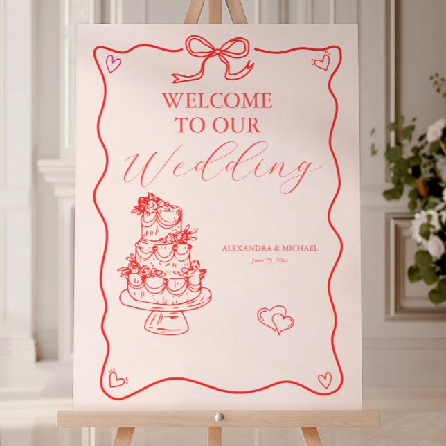 Whimsical Retro Doodle Art Wedding Foam Board (Creator Uploaded)