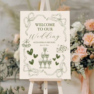 Whimsical Retro Doodle Art Wedding Foam Board