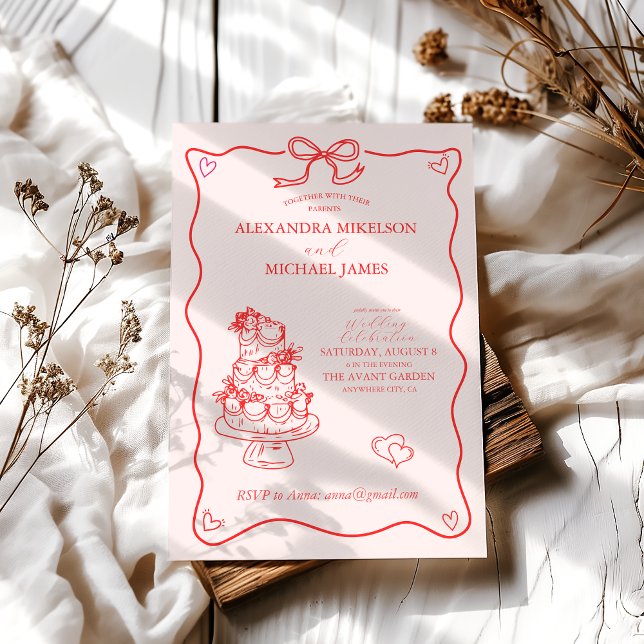 Whimsical Retro Doodle Art Wedding Invitation (Creator Uploaded)