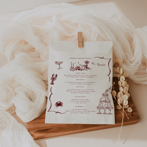 Whimsical Retro Doodle Art  Wedding Menu Favor Bag