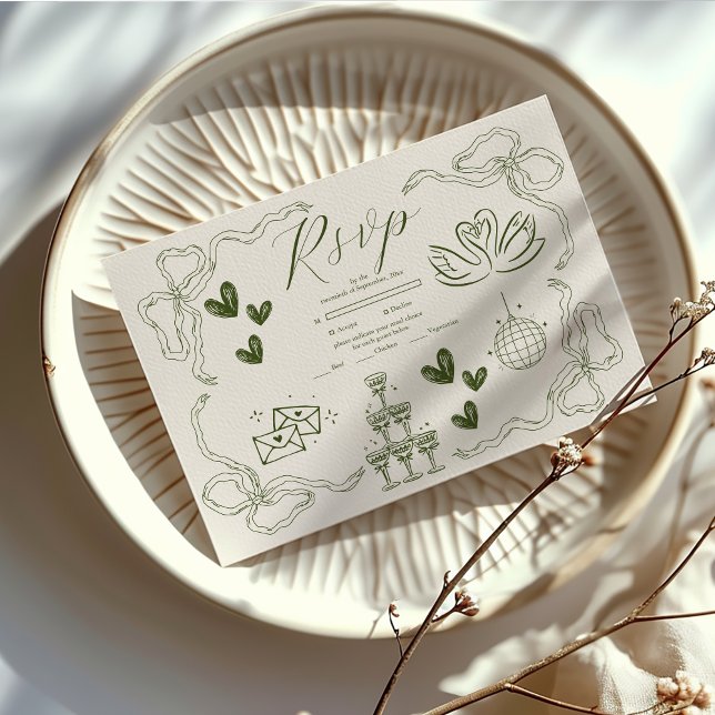 Whimsical Retro Doodle Art Wedding RSVP Card (Creator Uploaded)