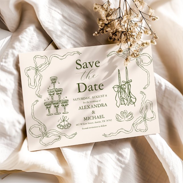 Whimsical Retro Doodle Art Wedding Save The Date (Creator Uploaded)